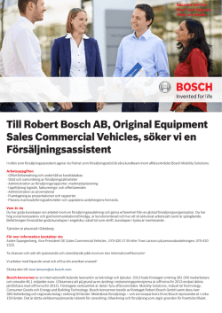 Till Robert Bosch AB, Original Equipment Sales Commercial