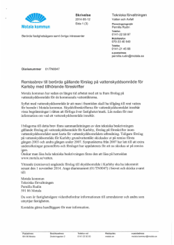 Remissbrev till berörda gällande Karlsby vattenskyddsområde