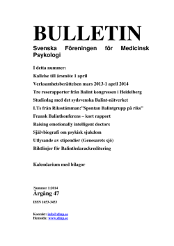 Bulletin nr 1, 2014 - Svenska Föreningen för Medicinsk Psykologi