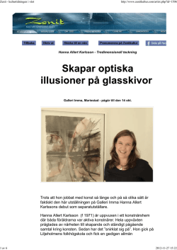 Zenit - kulturtidningen i väst - Konstnär Hanna Allert Karlsson