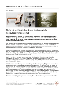 Nyförvärv: Fåtölj, bord och ljuskrona från Parisutställningen 1925