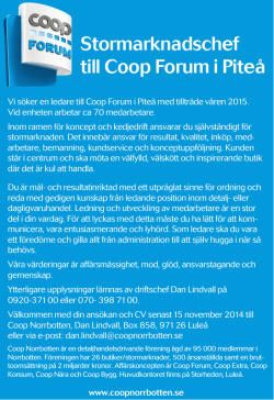 Stormarknadschef till Coop Forum i Piteå