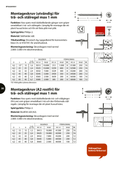 Montageskruv (A2 rostfri) för trä- och stålregel max 1 mm