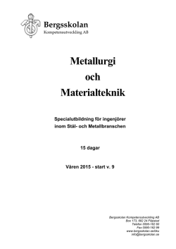 Metallurgi och materialteknik 15 dagar