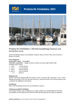 Prislista för fritidsbåtar i AB Göta kanalbolags hamnar och torrdockor