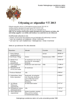 Utlysning av stipendier VT 2013