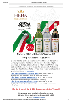 Nyhet GIBO Italiensk Vermouth! Hög kvalitet till lågt pris!