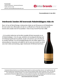 Interbrands Sweden AB levererade Nobelmiddagens röda vin