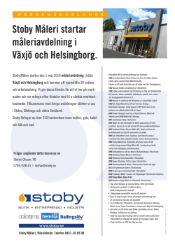 Stoby Måleri startar måleriavdelning i Växjö och Helsingborg.
