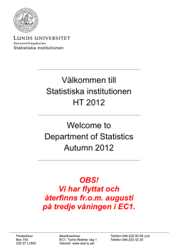 Välkommen till Statistiska institutionen HT 2012 Welcome to