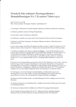 Protokoll från ordinarie foreningsstämma i Bostadsforeningen N:o 2