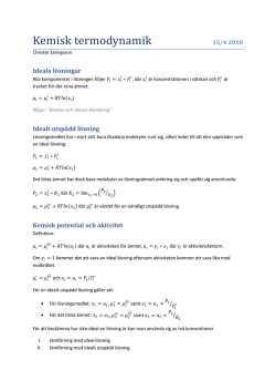 Kemisk Termodynamik – Föreläsning 7
