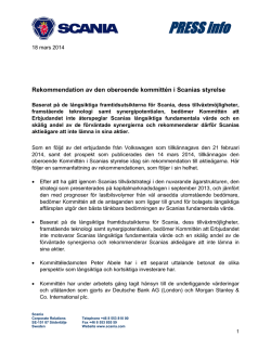 Rekommendation av den oberoende kommittén i Scanias styrelse