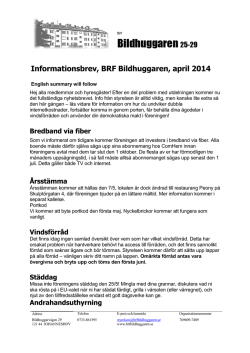 infobrev april 2014 - Vallkommen till Bostadsrattsföreningen BRF