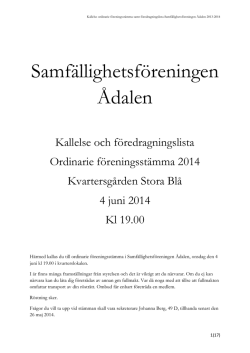 Årsmöteshandlingar 2014 (pdf) - Samfällighetsföreningen Ådalen