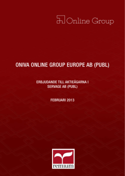 Oniva Online GrOup eurOpe aB (puBl)