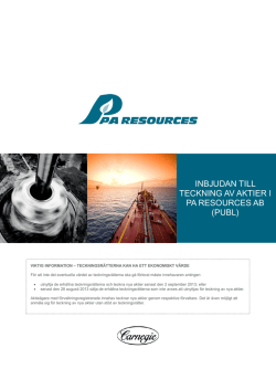 INBJUDAN TILL TECKNING AV AKTIER I PA RESOURCES AB