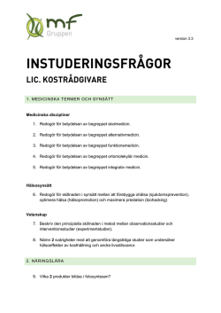 Instuderingsfrågor (PDF) till Lic. Kostrådgivare