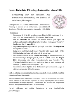 Lunds Botaniska Förenings bokauktion våren 2014 Förteckning över
