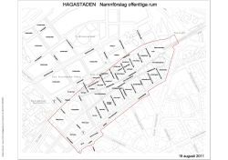 Karta med gatu- och kvartersnamn i Hagastaden