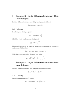 1 Exempel 1 - linjär differensekvation av förs
