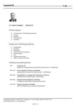 CV Anders Lindblad 2015-02-18 Främsta kompetens