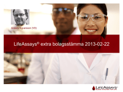 LifeAssays® extra bolagsstämma 2013-02-22