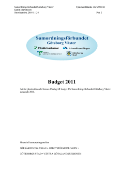 Budget 2011 - Samordningsförbundet Göteborg Väster