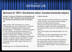 Nymans Ur 1851 i Stockholm söker mandarintalande säljare