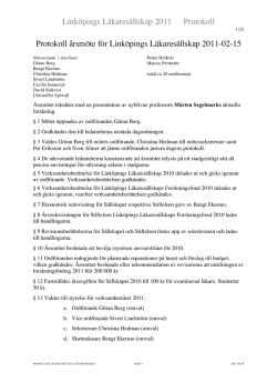 Linköpings Läkaresällskap 2011 Protokoll Protokoll årsmöte för