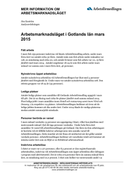 Mer information om arbetsmarknadsläget i Gotlands län mars 2015