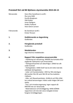 Protokoll fört vid BK Björkens styrelsemöte 2015-04-15
