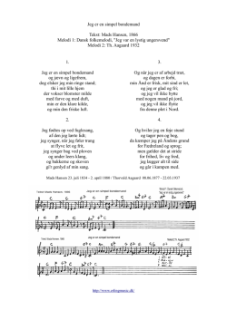 Jeg er en simpel bondemand Tekst: Mads Hansen, 1866 Melodi 1
