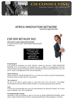 AFRICA INNOVATION NETWORK CSR DER BETALER SIG!