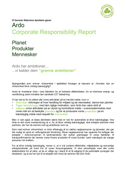 Ardo Corporate Responsibility Report