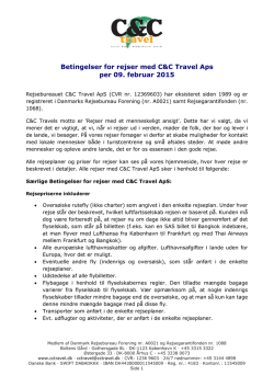 Betingelser for rejser med C&C Travel Aps per 09. februar 2015