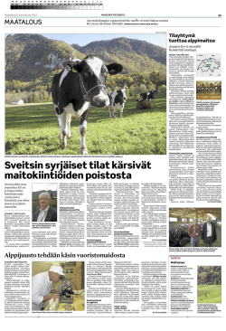 Sveitsin syrjäiset tilat kärsivät maitokiintiöiden poistosta