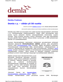 Demla r.y. – vähän yli 50 vuotta - Oikeuspoliittinen yhdistys Demla ry