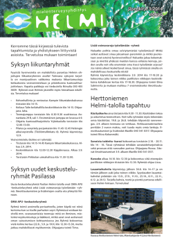 Helmin jäsenkirje 3/2014 - Mielenterveysyhdistys Helmi ry