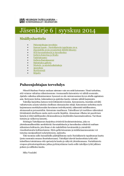 Jäsenkirje 6 | syyskuu 2014