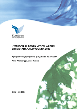 kymijoen alaosan vedenlaadun yhteistarkkailu vuonna 2013