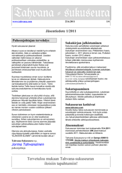 Jäsentiedote 1/2011 - Tahvana sukuseuran kotisivut