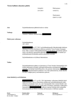 Turun hallinto-oikeuden päätös 14/0537/2