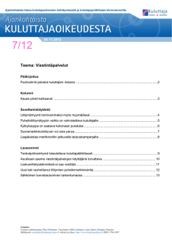 Ajankohtaista kuluttajaoikeudesta 7/2012 Teema