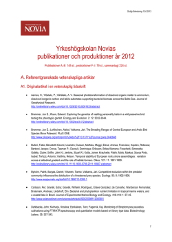 Yrkeshögskolan Novias publikationer och produktioner år 2012