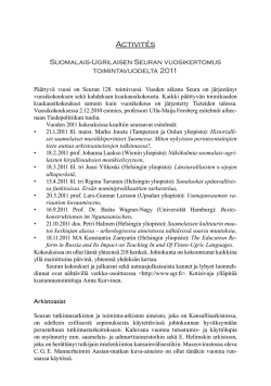 Suomalais-Ugrilaisen Seuran vuosikertomus toimintavuodelta 2011
