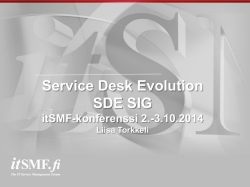 Service Desk Evolution SDE SIG