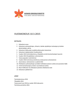 VUOSIKOKOUS 10.3.2015 - Suomen Orkideayhdistys ry