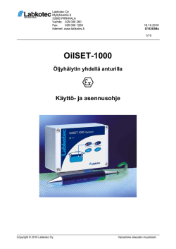 OilSET-1000: Käyttö- ja asennusohje