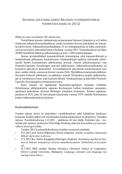 Suomalais-Ugrilaisen Seuran vuosikertomus toimintavuodelta 2012